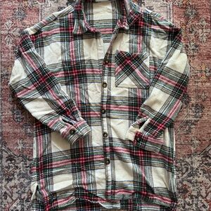 Maurices Cream and Red Plaid Button-Down Flannel